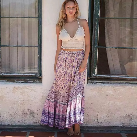 Lavender Floral Boho Gypsy Maxi Skirt - Picture 2 of 6